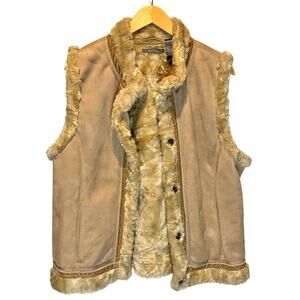 Liz Claiborne Tan Faux Suede Faux Fur Lined Vest - size Large